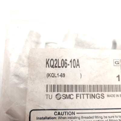 New Lot of 10 SMC KQ2L06-10A Elbow Fitting, ø6mm One-Touch to ø10mm Tube, 1MPa