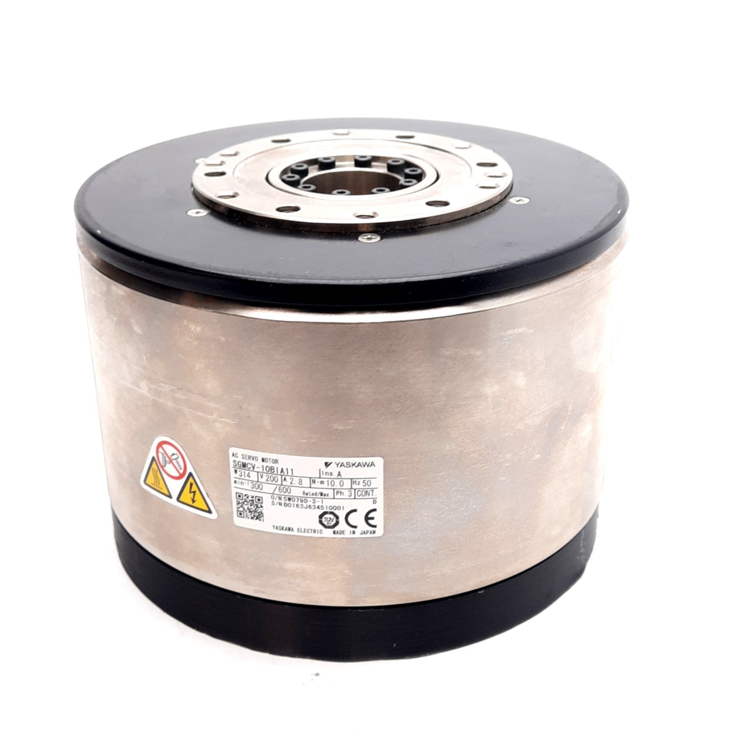 Used Yaskawa SGMCV-10BIA11 AC Servo Motor, 3-Phase 200VAC 2.8A 314W 10Nm 300/600rpm