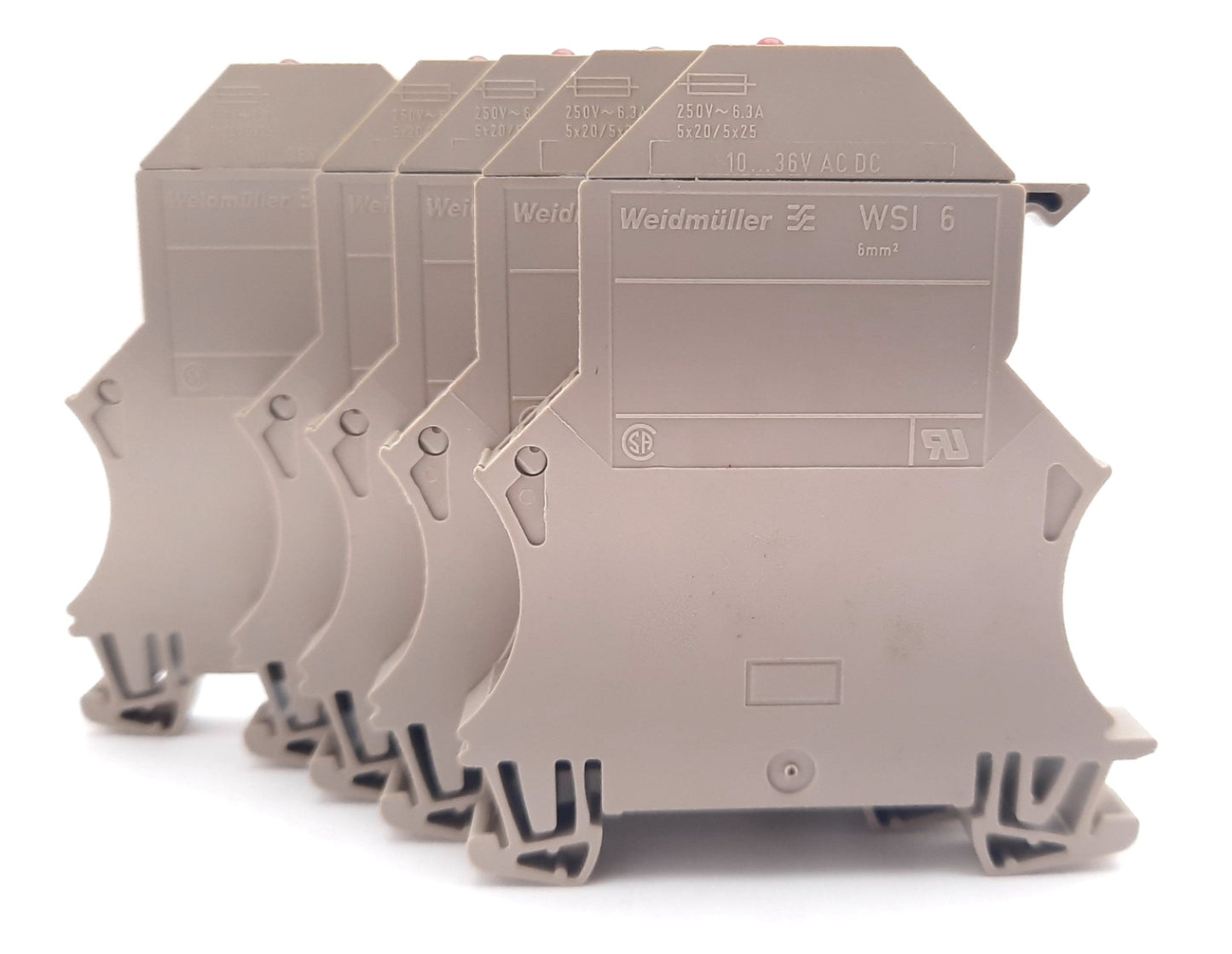 New Lot of 5 Weidmuller 1011300000 Fuse Terminal Block 10-36VAC/VDC 6.3A 20-8AWG