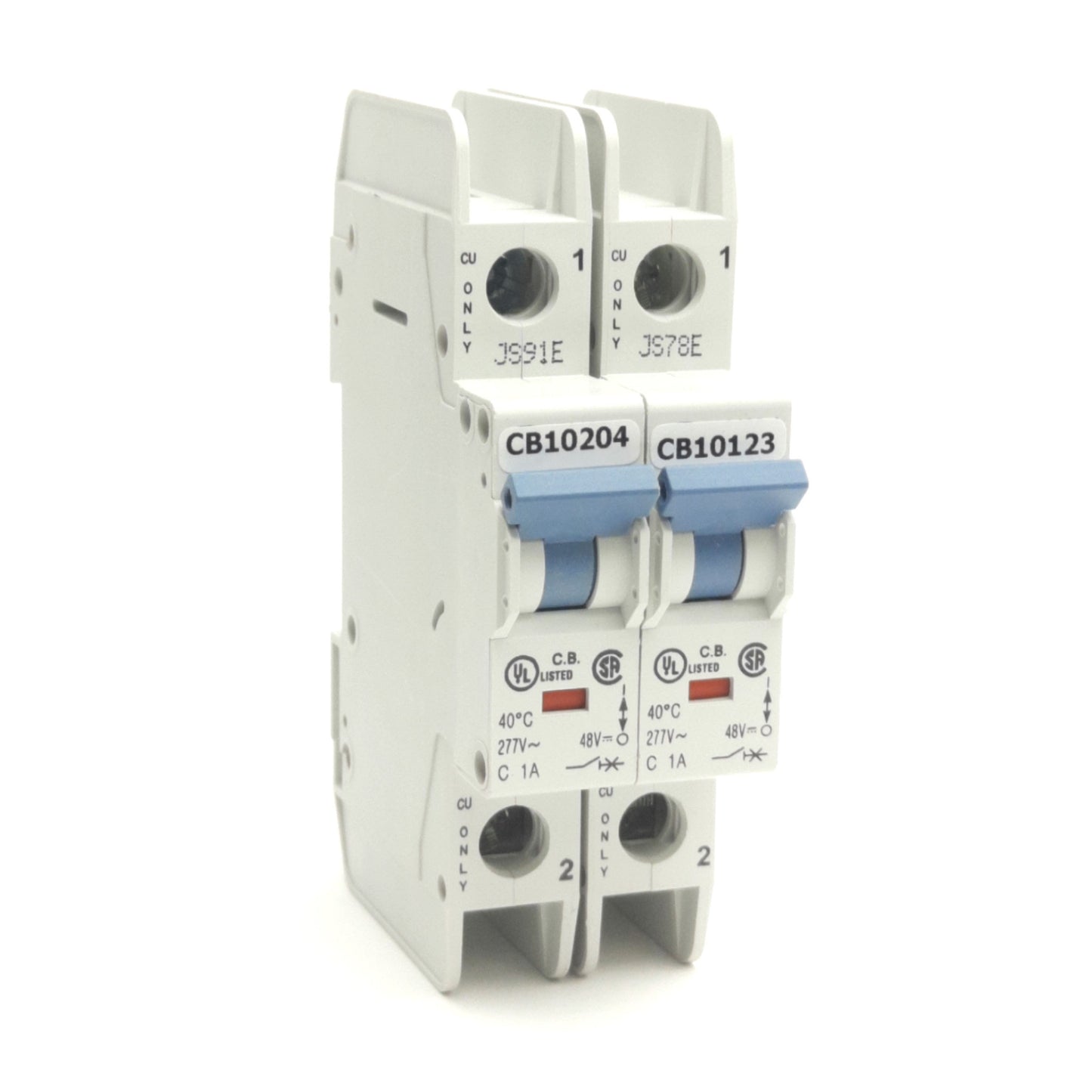 Used Lot of 2 Allen Bradley 1489-A1C010 Circuit Breaker, 1-Pole, 1A 277VAC