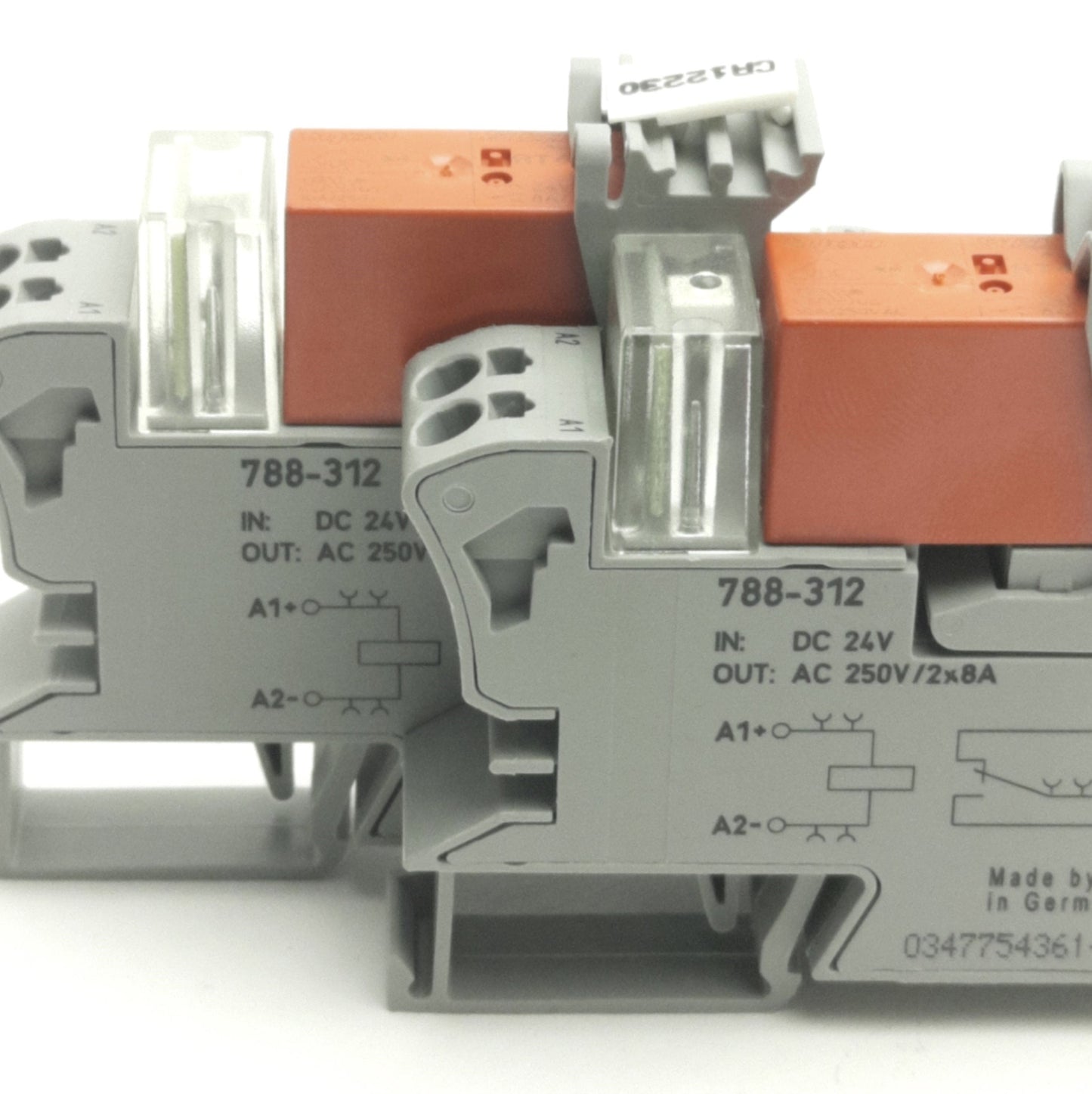 Used Lot of 2 Wago RT424024 / 788-312 Relay & Socket, 250VAC 8A DPDT, 24V DC Coil