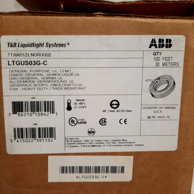 New ABB LTGUS03G-C Conduit, 3/4in Diameter Galvanized Steel Core w/ PVC Jacket 100ft