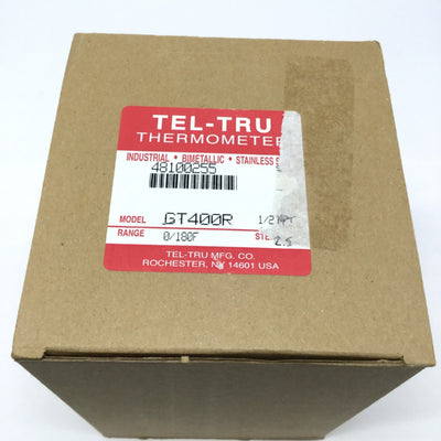 New – Open box Tel-Tru GT-400R Bimetal Thermometer Ø4" Dial, 2.5" Stem, 0-180°F, 1/2" NPT
