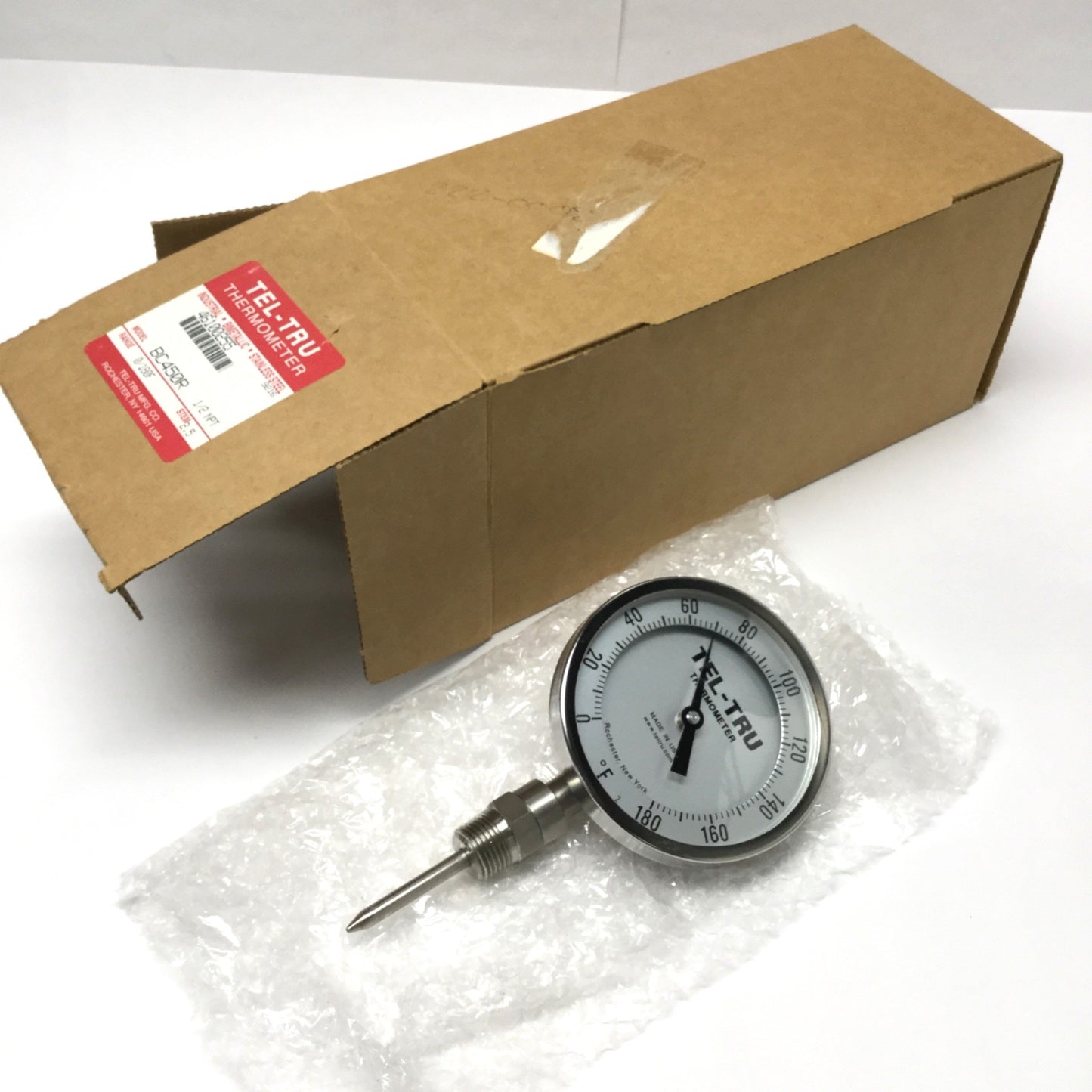 New – Open box Tel-Tru BC-450R Bimetal Thermometer Ø4" Dial, 2.5" Stem, 0-180°F, 1/2" NPT