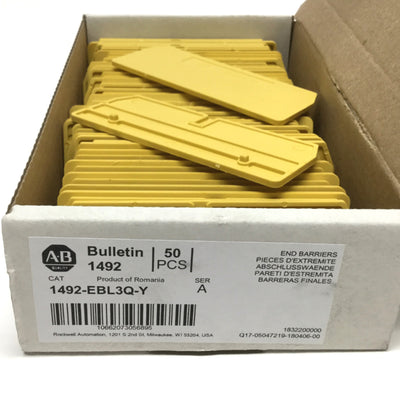 New – Open box Lot of 50 Allen Bradley 1492-EBL3Q-Y Terminal Block End Barrier Cover, Yellow