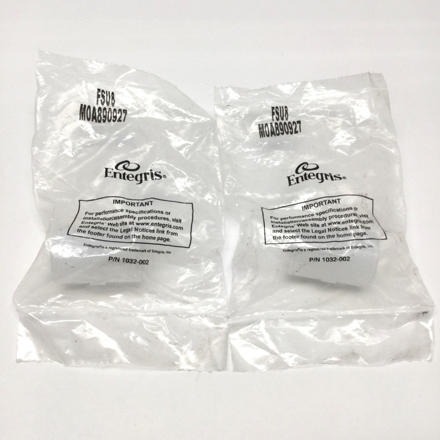 New Lot of 2 Entegris FSU8 Straight Pipe Adapter Fittings 1/2" NPT Female, PFA