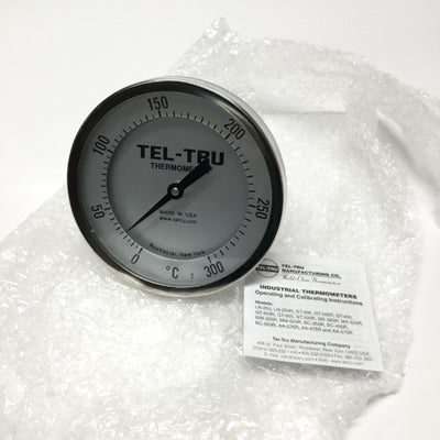 New – Open box Tel-Tru GT-500R Bimetal Thermometer Ø5" Dial, 4" Stem, 0-300°C, 1/2" NPT