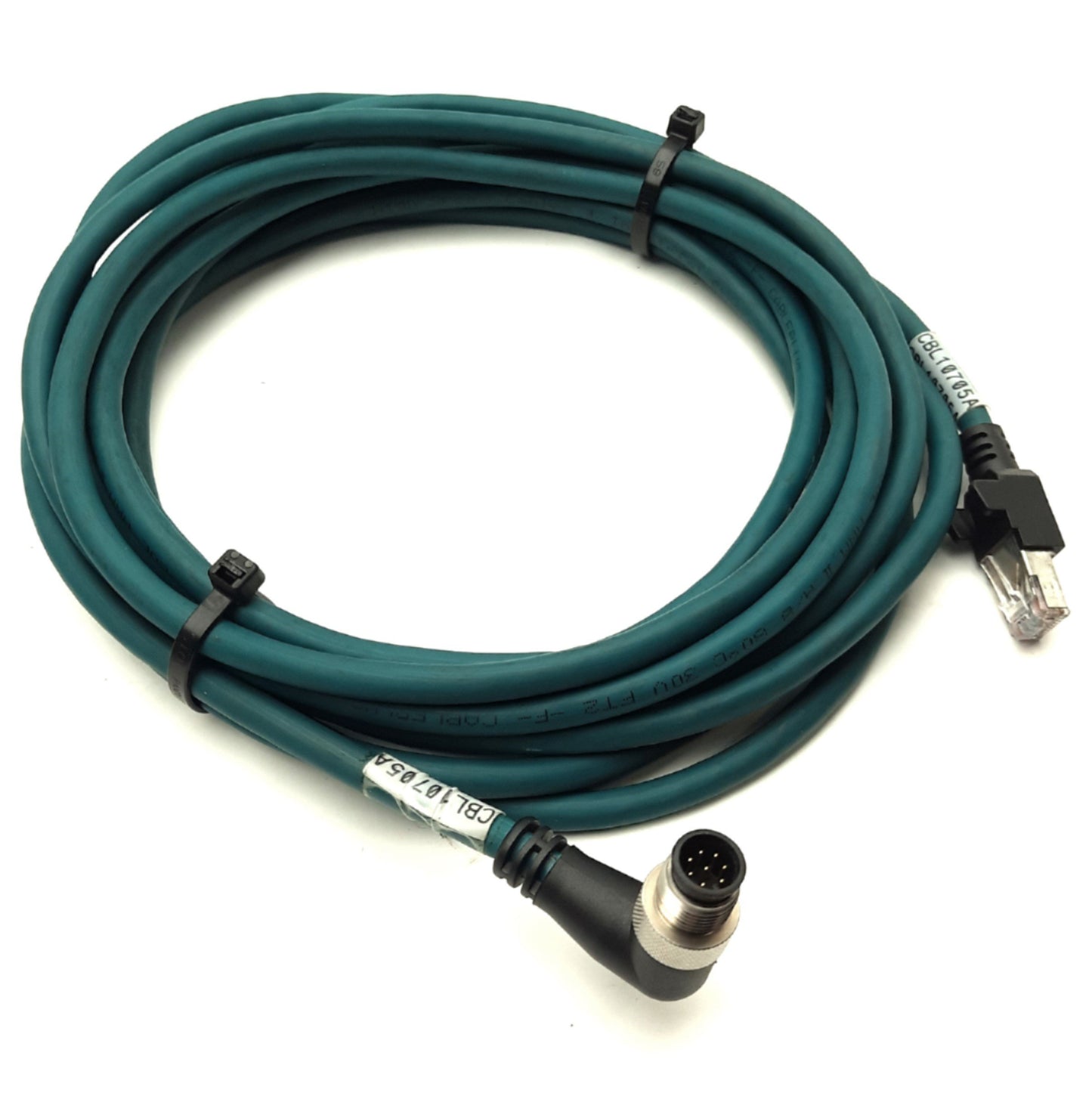 Used Cognex 185-0294R Right Angle Camera Ethernet Cable M12 8-Pin Male to Ethernet 5m