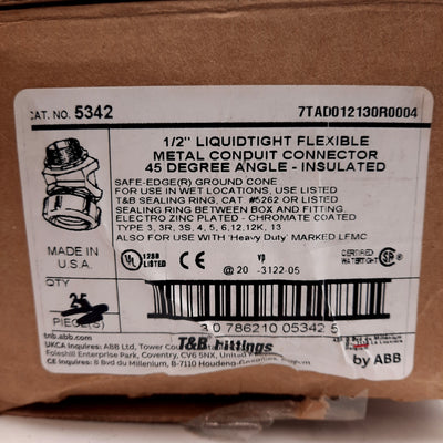 New Lot of 10 T&B 5342 Liquidtight Flexible Metal Conduit Connector 45°, 1/2in NPT