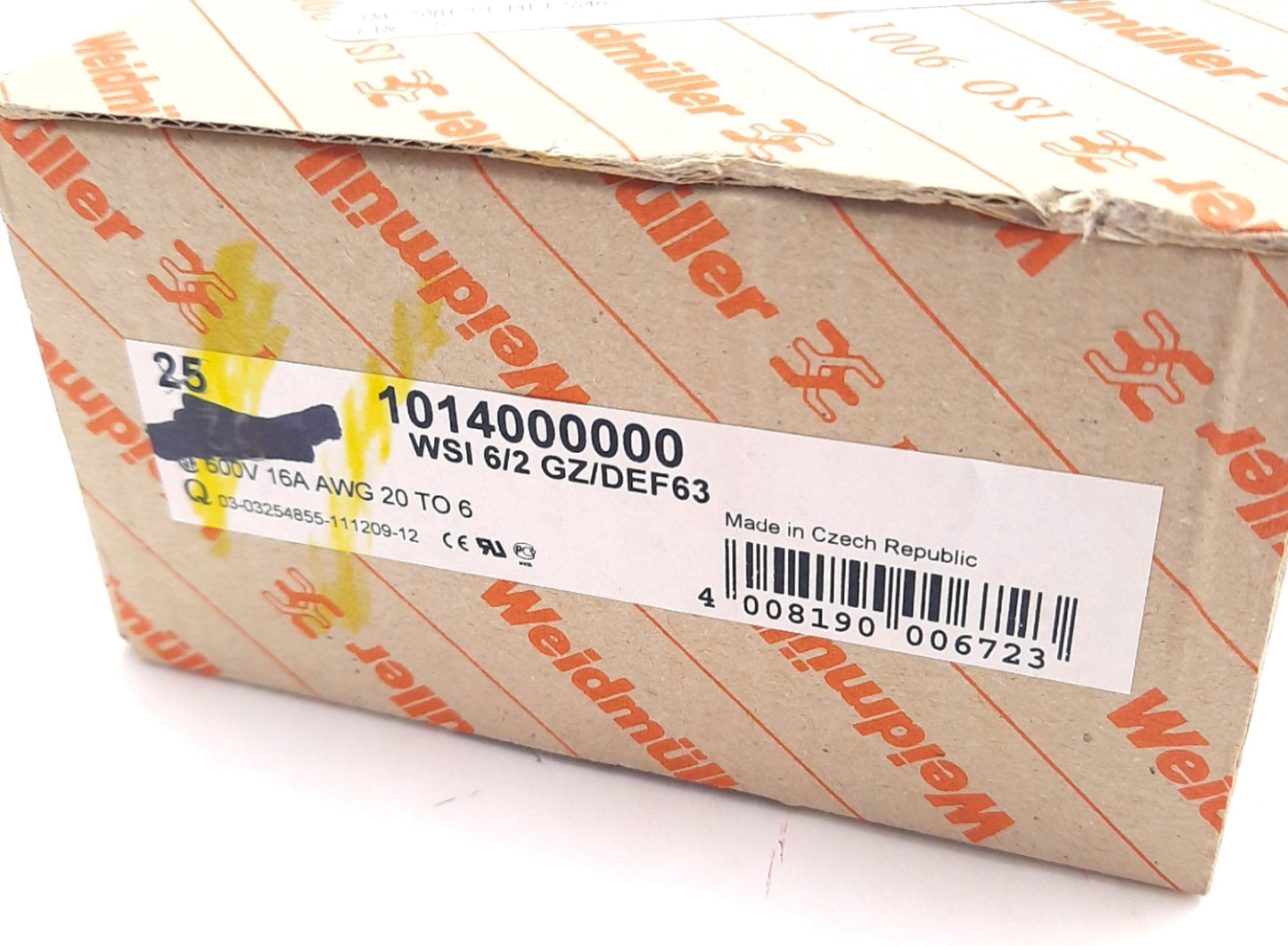 New Lot of 25 Weidmuller 1014000000 Fuse Terminal Block 600V, 16A, 20-6AWG