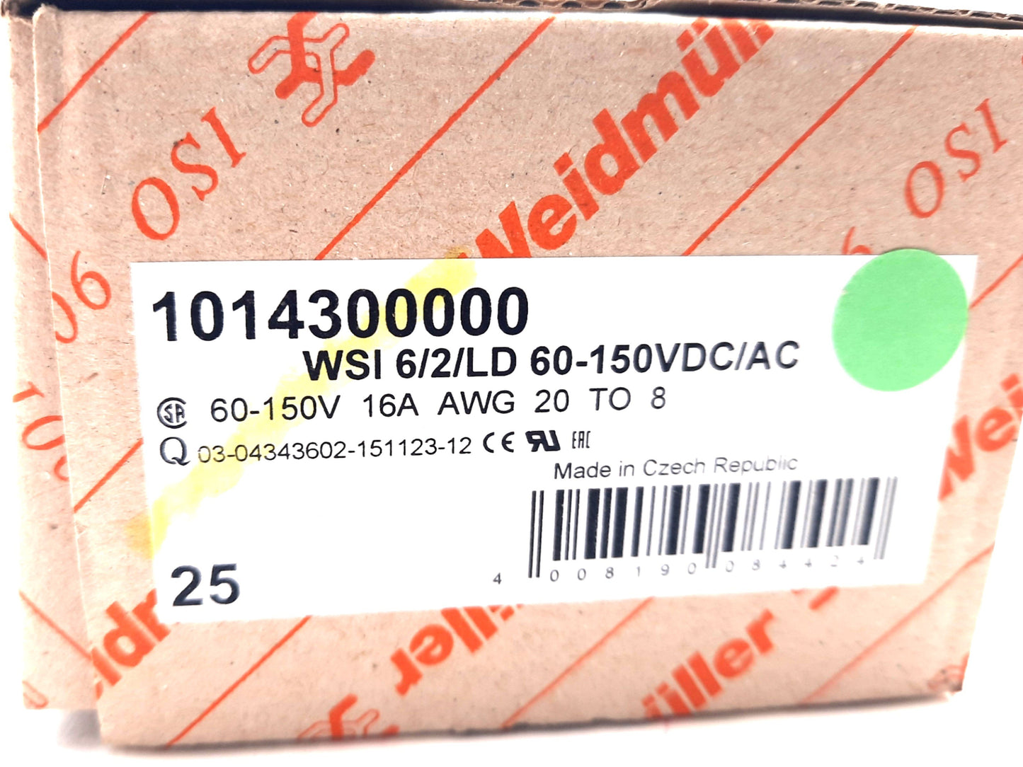 New Lot of 25 Weidmuller 1014300000 Fuse Terminal 60-150VDC/VAC, 16A, 20-8AWG