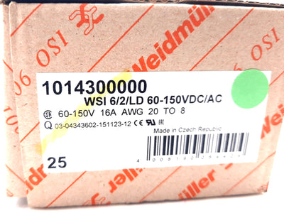 New Lot of 25 Weidmuller 1014300000 Fuse Terminal 60-150VDC/VAC, 16A, 20-8AWG