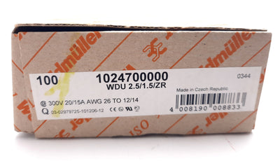 New Lot of 100 Weidmuller 1024700000 Terminal Block 300V, 20/15A, 30-12AWG
