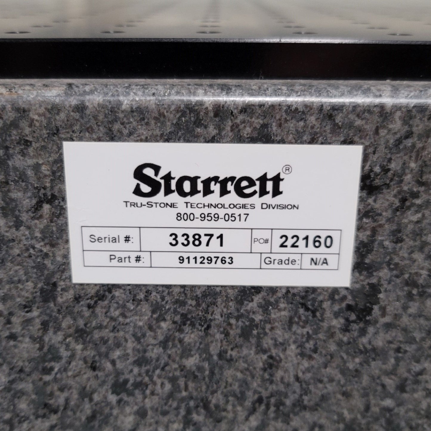 Used Starrett Tru-Stone Granite Surface Plate Optical Breadboard 62"L x 31"W x 7"H