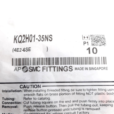 New Lot of 10 SMC KQ2H01-35NS Pneumatic Fitting, ø1/8in One-Touch, 1/4in NPT Male