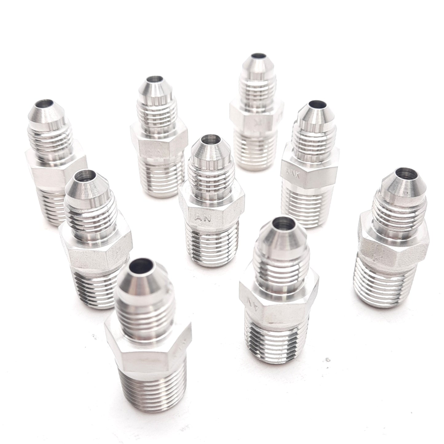 New – Open box Lot of 9 Stainless Steel Pipe Fitting, 1/4in JIC to 1/4in NPT Male Thread