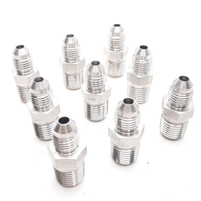 New – Open box Lot of 9 Stainless Steel Pipe Fitting, 1/4in JIC to 1/4in NPT Male Thread