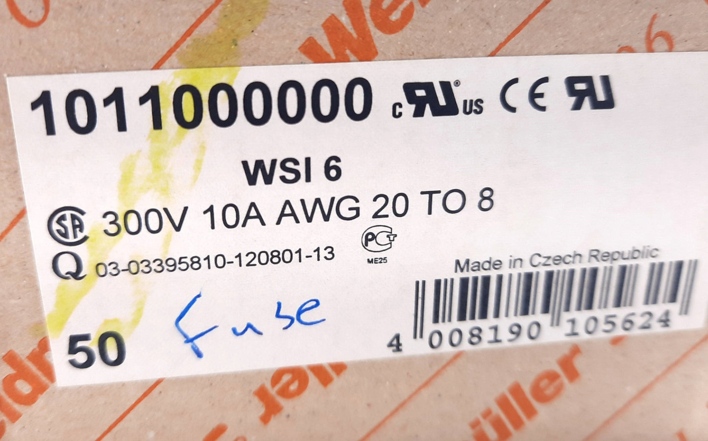 New Lot of 50 Weidmuller 1011000000 Fuse Terminal Block 300V, 10A, 20-8AWG