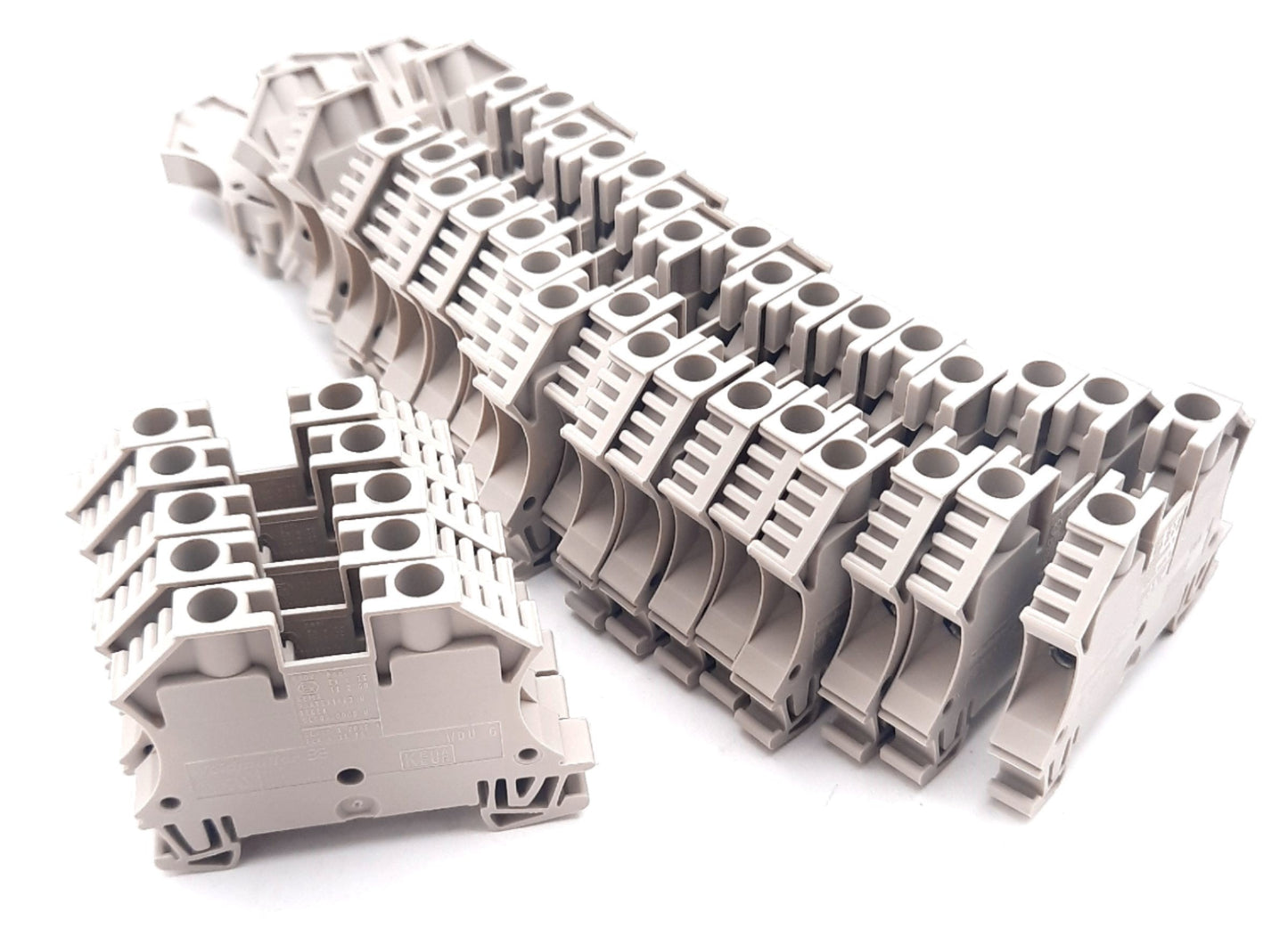New – Open box Lot of 25 Weidmuller 1020200000 Feed Through Terminal Block 600V, 50A, 22-8AWG