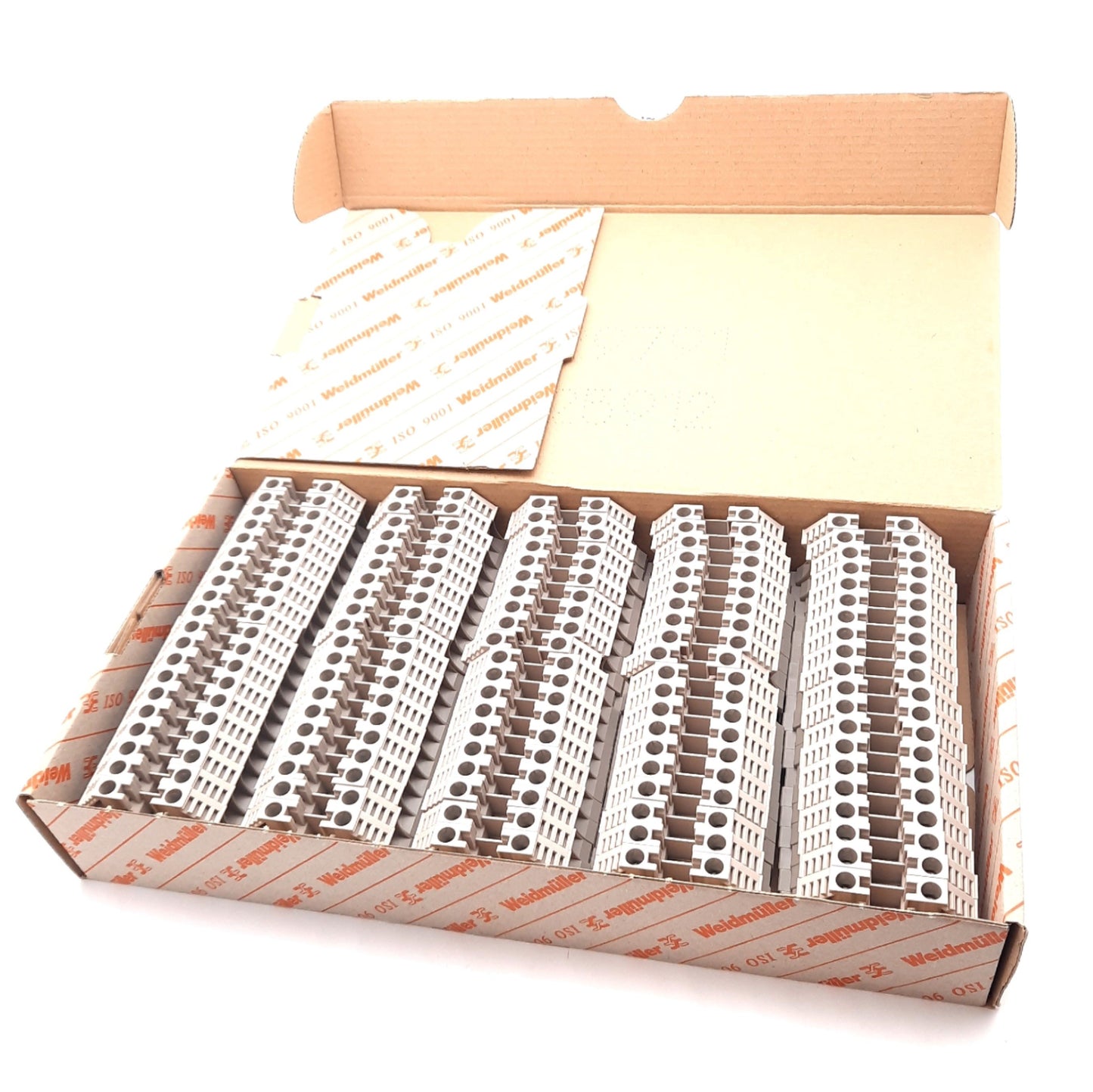 New Lot of 100 Weidmuller 1020200000 Feed Through Terminal Block 600V, 50A, 22-8AWG