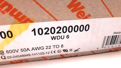 New Lot of 100 Weidmuller 1020200000 Feed Through Terminal Block 600V, 50A, 22-8AWG