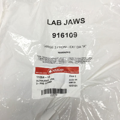 New Ace Glass 11064-13 Lab Extension Clamp 3-Prong, Dual Adjustment, Rubber Coated