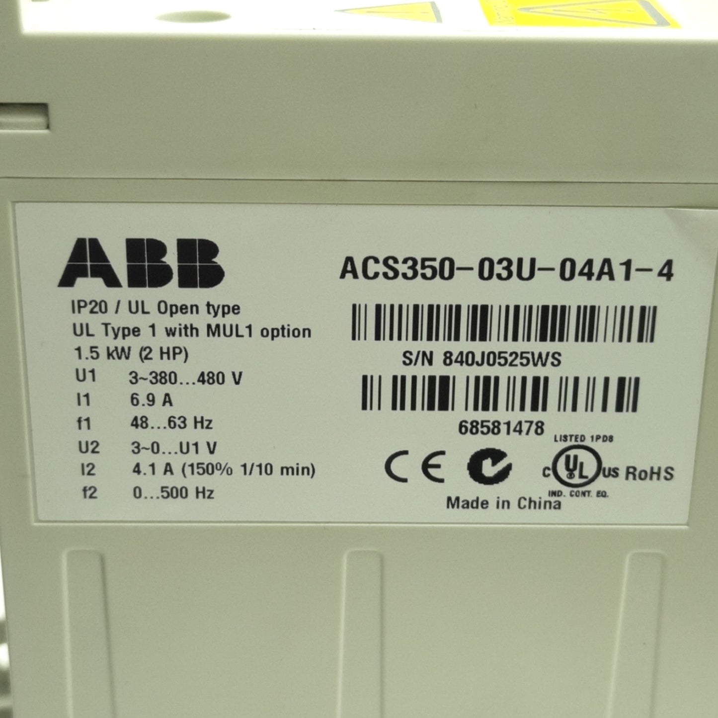 Used ABB ACS350-03U-04A1-4 Variable Freq AC Drive 380-480VAC 3-Ph, 3 Outputs/2 Inputs