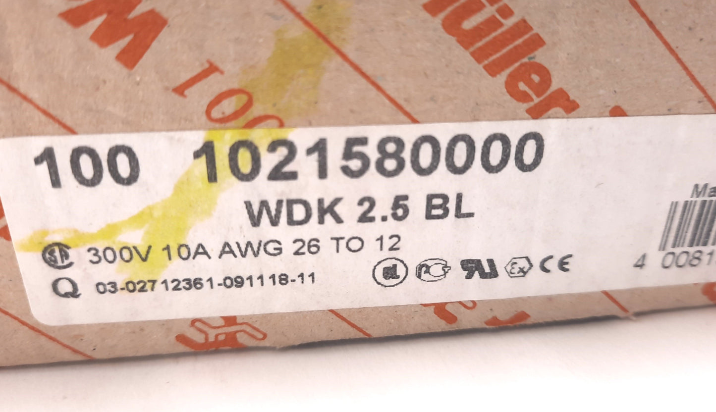 New Lot of 100 Weidmuller 1021580000 Feed Through Terminal Block 300V, 10A, 26-12AWG