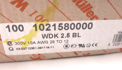 New Lot of 100 Weidmuller 1021580000 Feed Through Terminal Block 300V, 10A, 26-12AWG