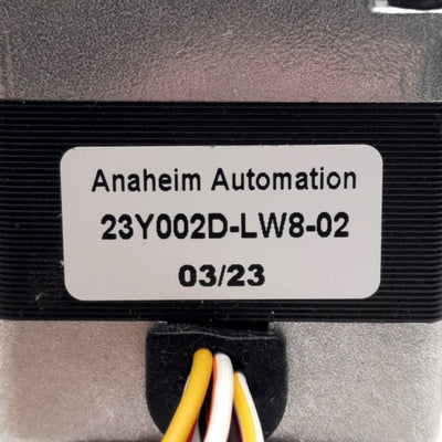 Used Anaheim Automation 23Y002D-LW8-02 Stepper Motor, NEMA 23, 8.1V 0.7A, 76oz-in