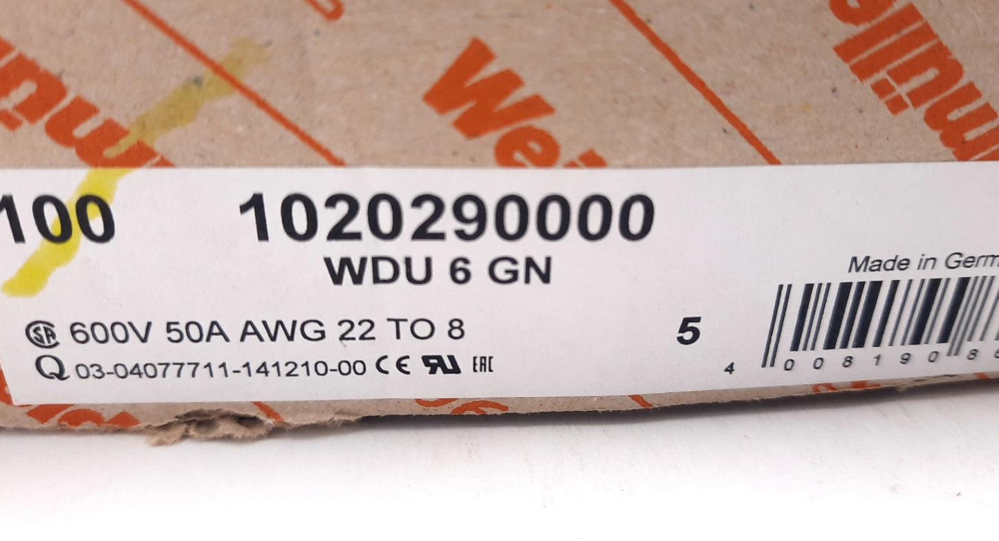 New Lot of 90 Weidmuller 1020290000 Feed Through Terminal Block 600V, 50A, 22-8AWG