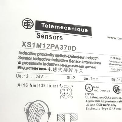 Telemecanique XS1M12PA370D Proximity Sensor, 2mm Range, PNP NO, M12 4-P, 24VDC