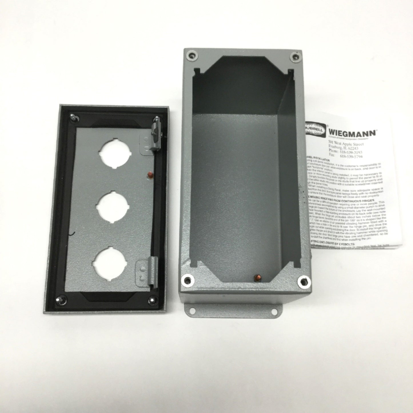 New – Open box Wiegmann PBXD3 Steel Pushbutton Enclosure Box, Gray, 3-Hole 30mm Type 4/12/13