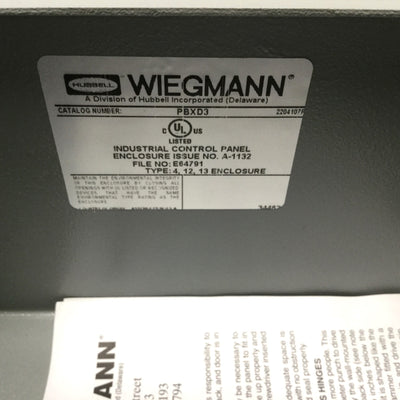 New – Open box Wiegmann PBXD3 Steel Pushbutton Enclosure Box, Gray, 3-Hole 30mm Type 4/12/13