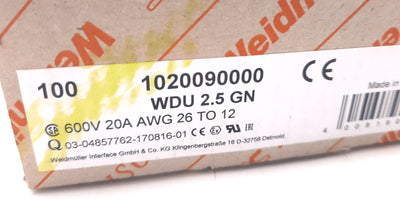 New Lot of 72 Weidmuller 1020090000 Feed Through Terminal Block 600V, 20A, 26-12AWG
