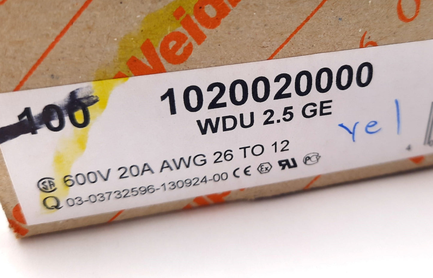 New – Open box Lot of 100 Weidmuller 1020020000 Feed Through Terminal Block 600V, 25A, 30-12AWG