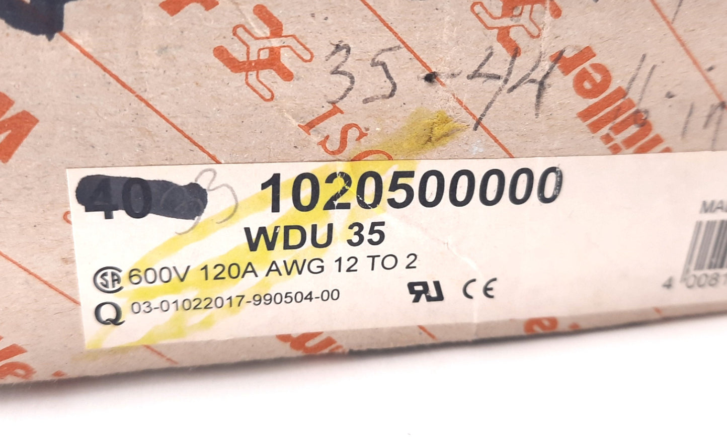 New Lot of 30 Weidmuller 1020500000 Feed Through Terminal Block 600V, 120A, 12-2AWG