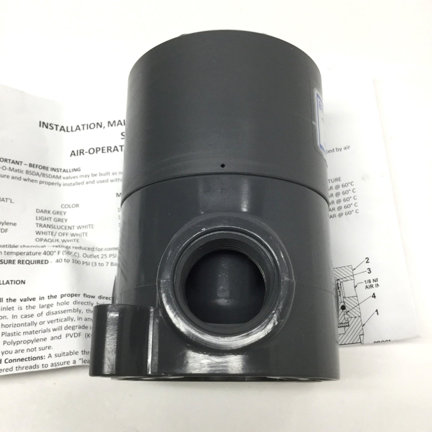 New – Open box Plast-O-Matic BSDAM100T-NC-PV Diaphragm Shut-Off Valve, Air-to-Open, PTFE Seals