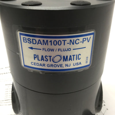 New – Open box Plast-O-Matic BSDAM100T-NC-PV Diaphragm Shut-Off Valve, Air-to-Open, PTFE Seals