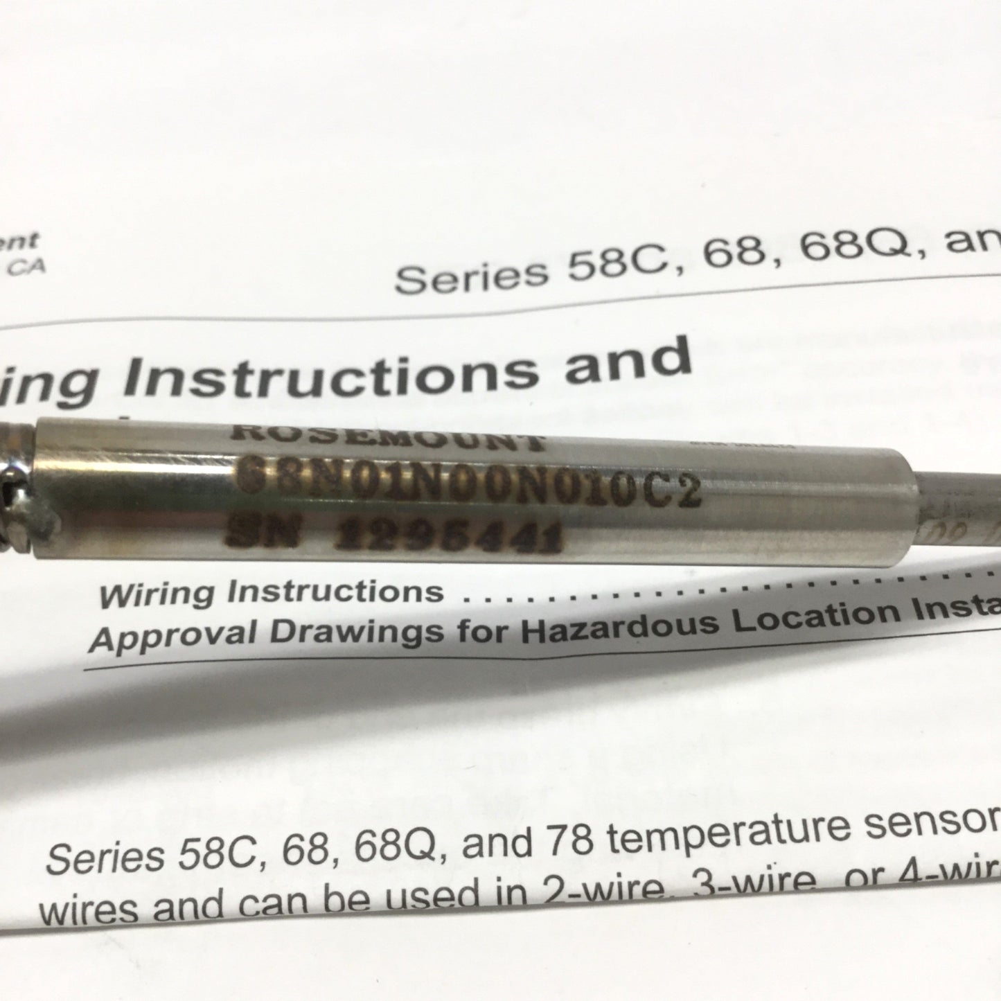 New – Open box Rosemount 0068N01N00N010C2 Pt-100 RTD Temperature Sensor -50/400°C, Ø6mm x 1" L