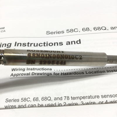 New – Open box Rosemount 0068N01N00N010C2 Pt-100 RTD Temperature Sensor -50/400°C, Ø6mm x 1" L
