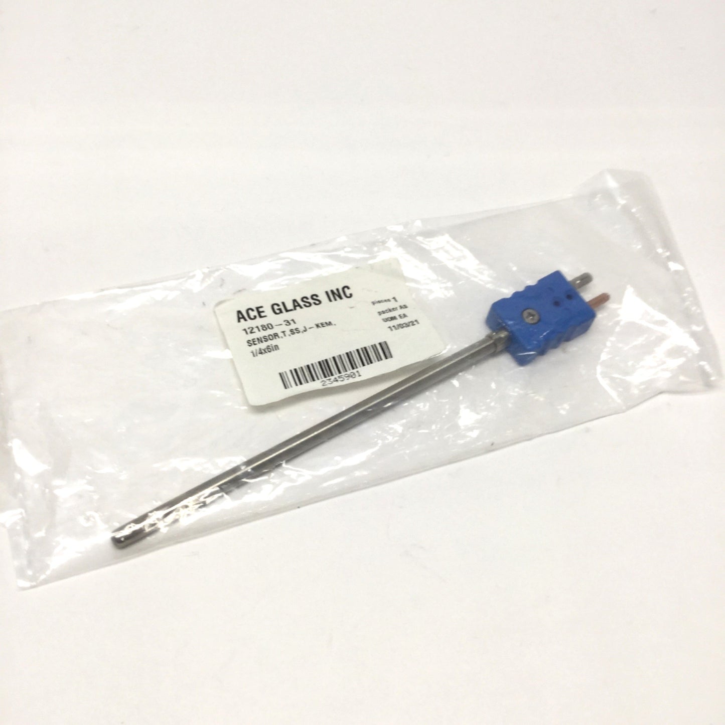 New Ace Glass 12180-31 SS Thermocouple Sensor Ø1/4" x 6", T-Type, -200° to 250°C
