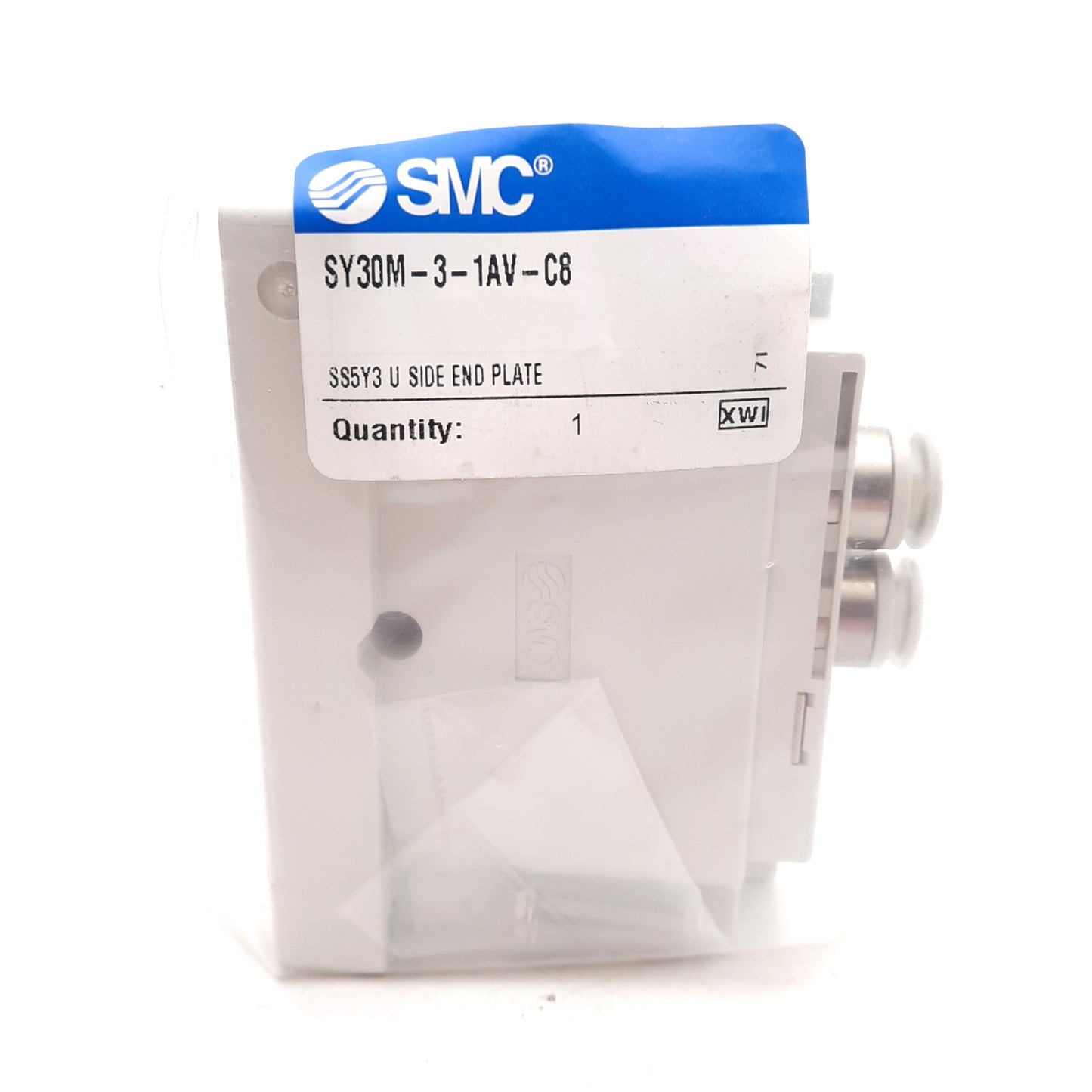 New SMC SY30M-3-1AV-C8 U-Side Manifold End Plate, Internal Pilot, ø8mm One-Touch