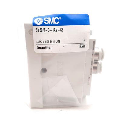 New SMC SY30M-3-1AV-C8 U-Side Manifold End Plate, Internal Pilot, ø8mm One-Touch