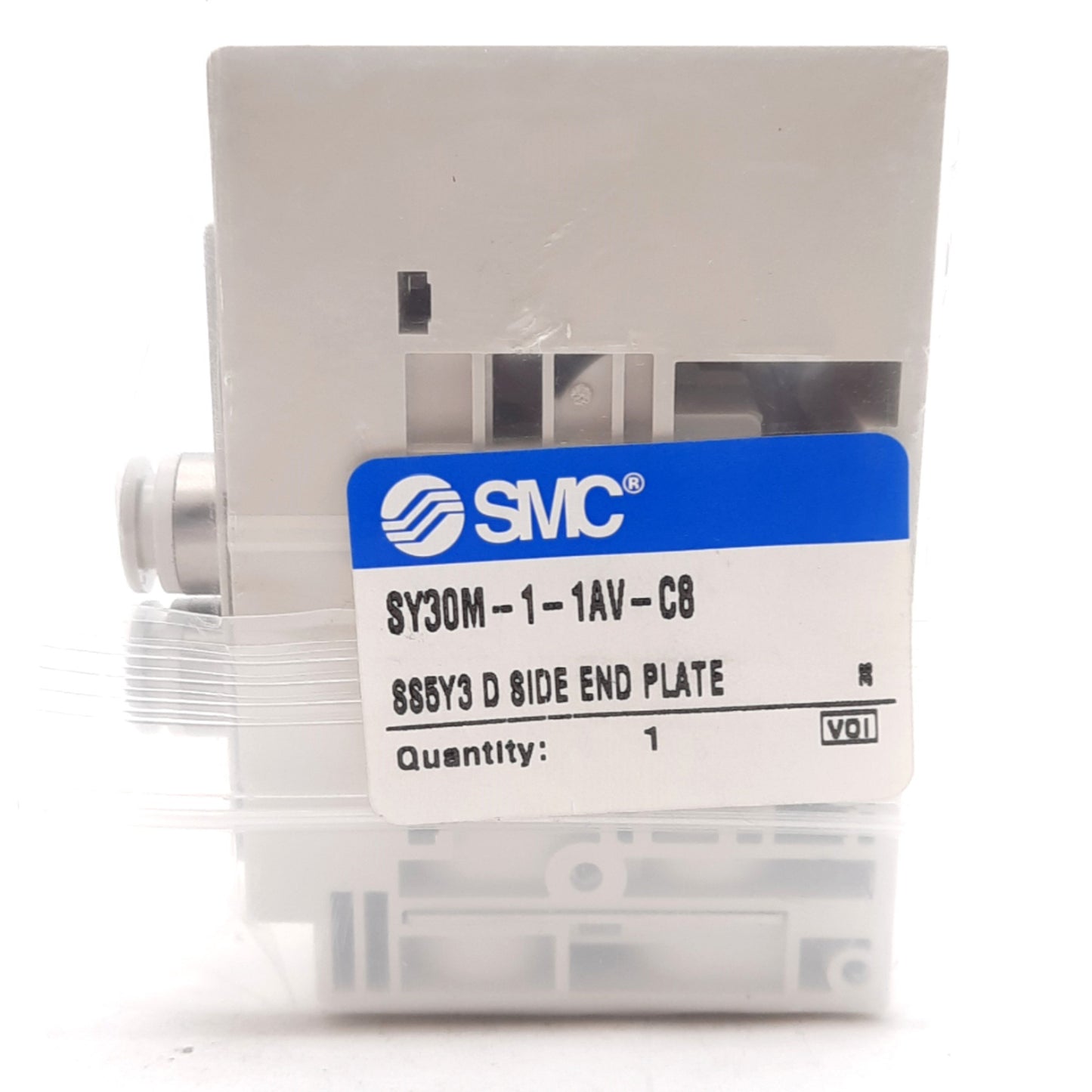 New SMC SY30M-1-1AV-C8 D-Side Manifold End Plate, Internal Pilot, ø8mm One-Touch