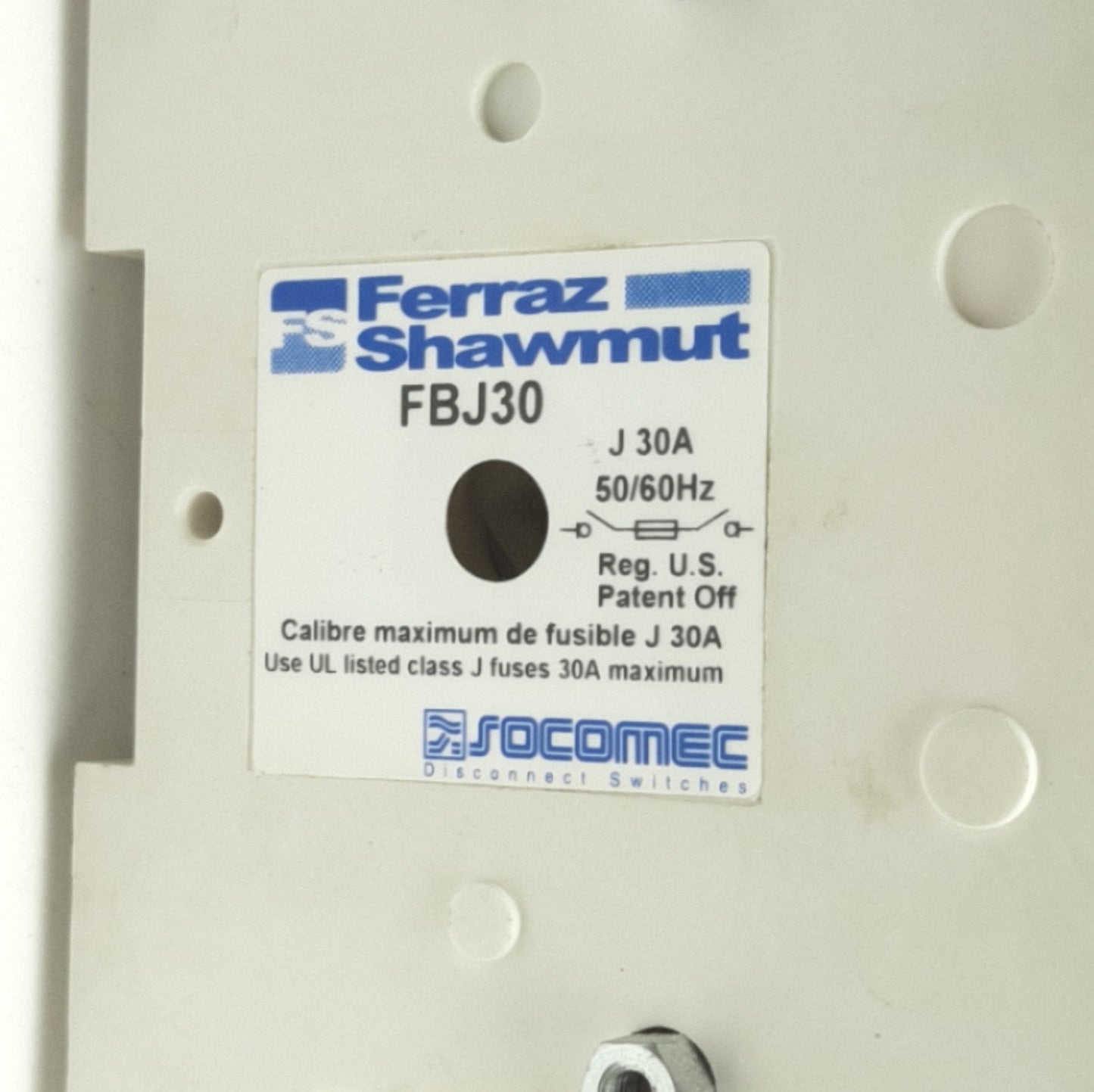 Used Ferraz Shawmut FBJ30 Disconnect Switch 3-Poles, 30A, 600V AC, 250V DC Max