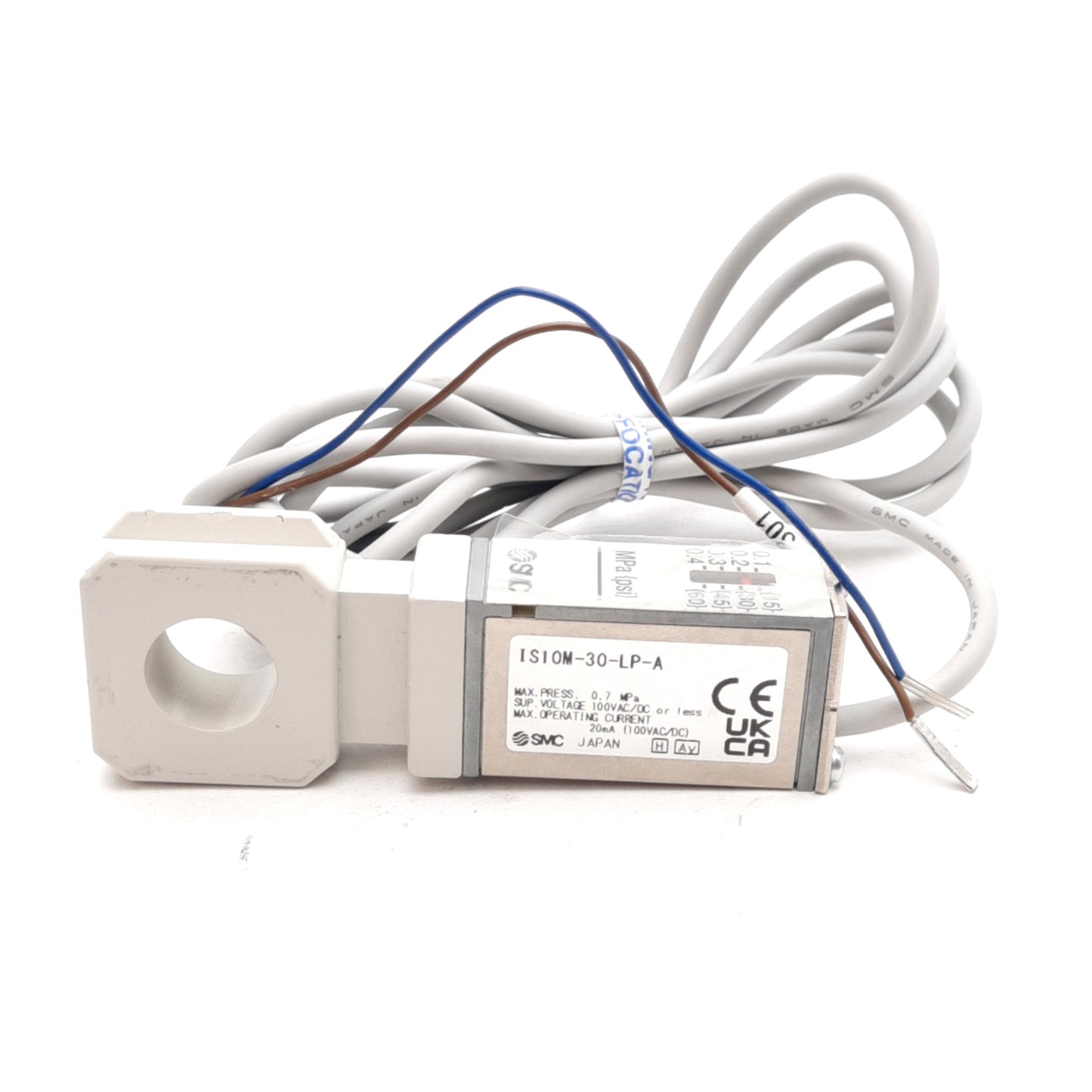 Used SMC IS10M-30-LP-A Pressure Switch, 0.7MPa, 100VAC/DC Supply 20mA, 1.7m Lead