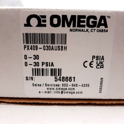 Omega PX409-030AUSBH High Accuracy Pressure Transducer 0-30PSIA ±0.8% 1/4in NPT