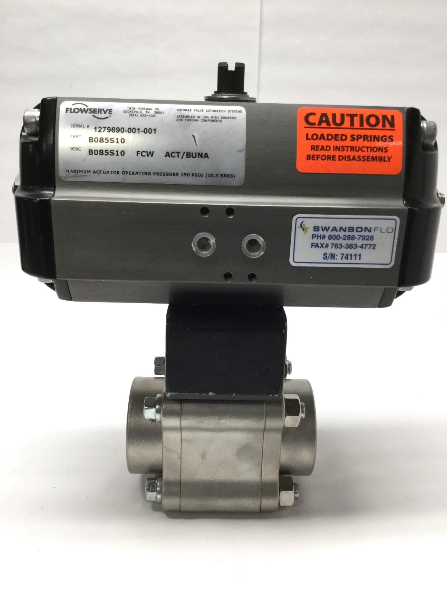 New – Open box Automax Flowserve B085S10 Rack and Pinion Rotary Actuator 90° w/1-1/2" NPT Valve