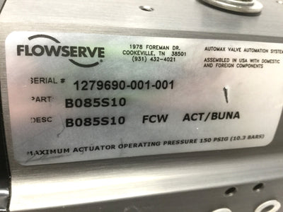 New – Open box Automax Flowserve B085S10 Rack and Pinion Rotary Actuator 90° w/1-1/2" NPT Valve
